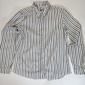 New York & Company Button Down Shirt Womens Small White Black Spotted Stripe Top